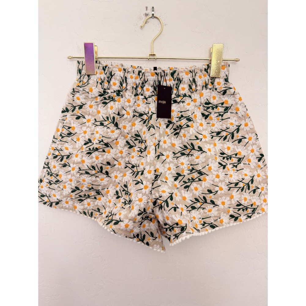 Maje Flora Embroidered Daisy Cotton Blend Festival Boho Romantic Shorts Sz XS